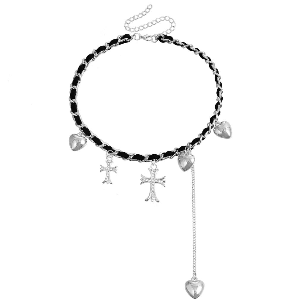 Jewelry Temperament Y2K Love Exaggerated Choker Velvet Rope Design Sweet And Cool Fringed Necklace