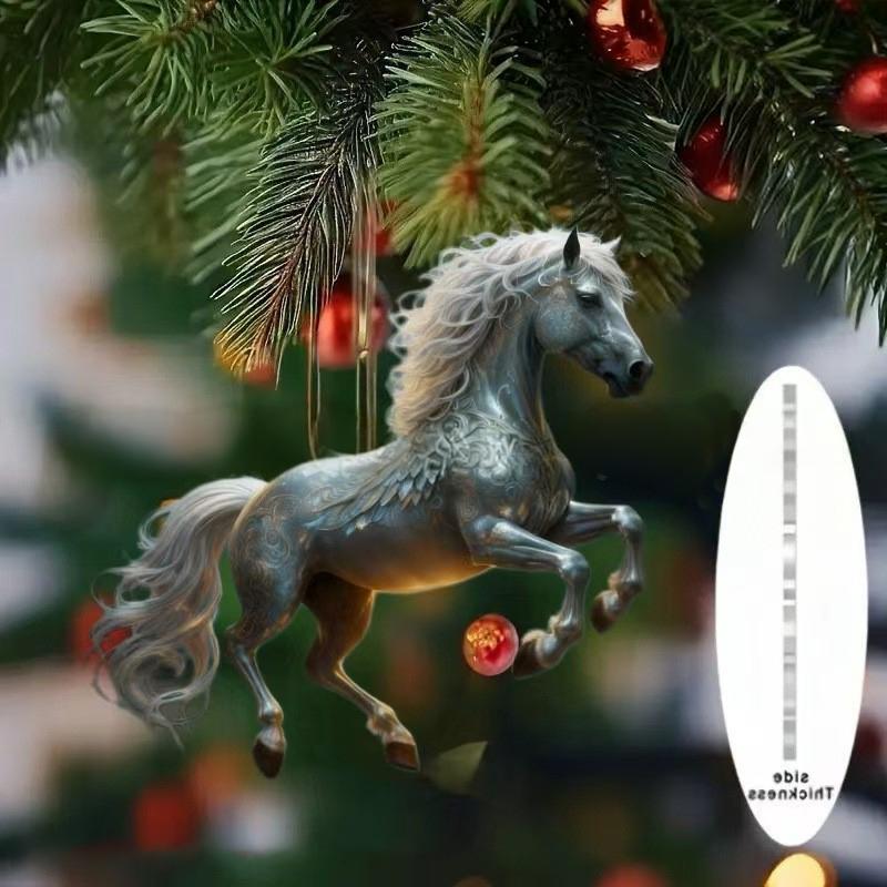 Exquisite White Horse Acrylic Flat Hanging Ornament Home Decoration Backpack