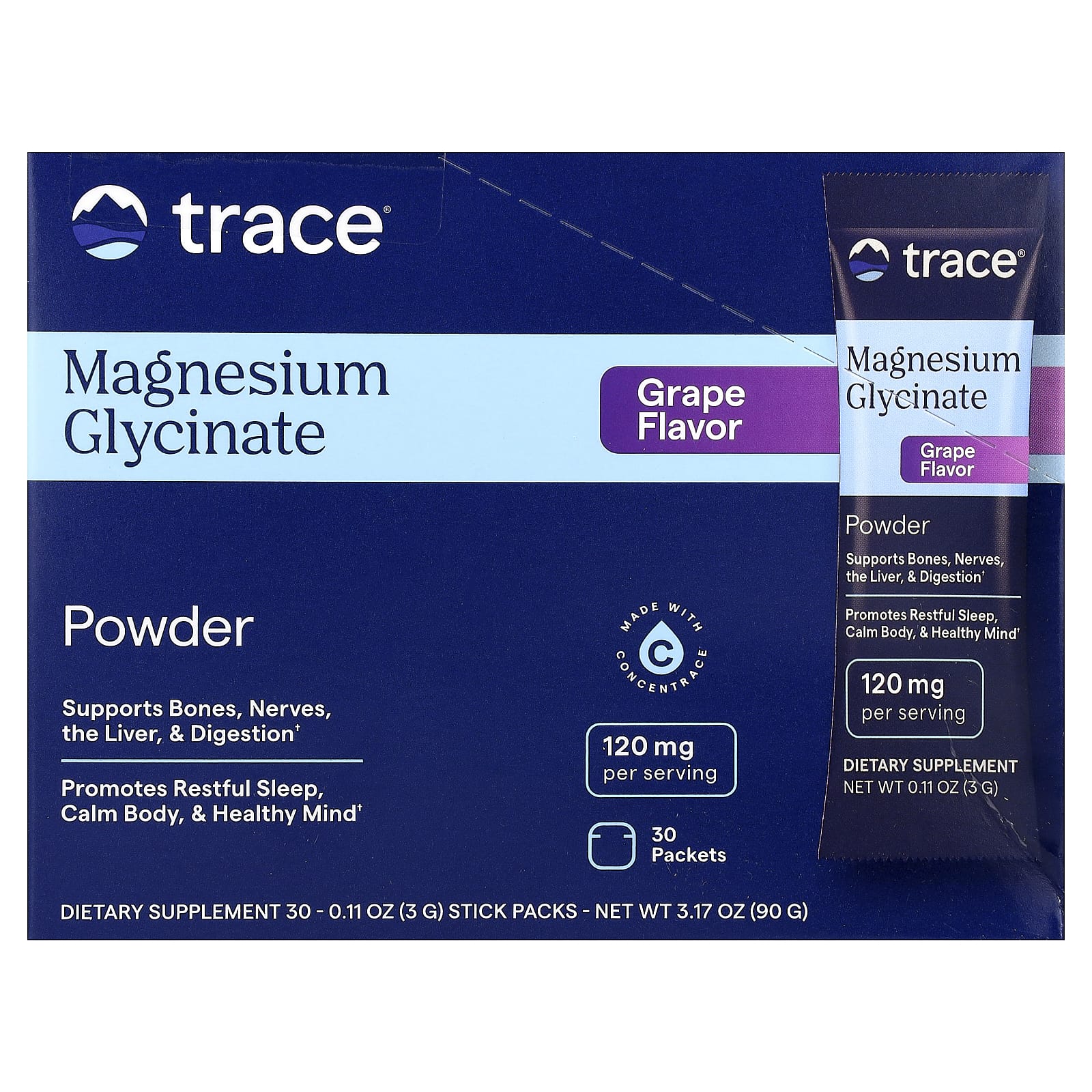 

Glycine Magnesium Powder, Grape, 30 Packets, 3G (0.11Oz) Each