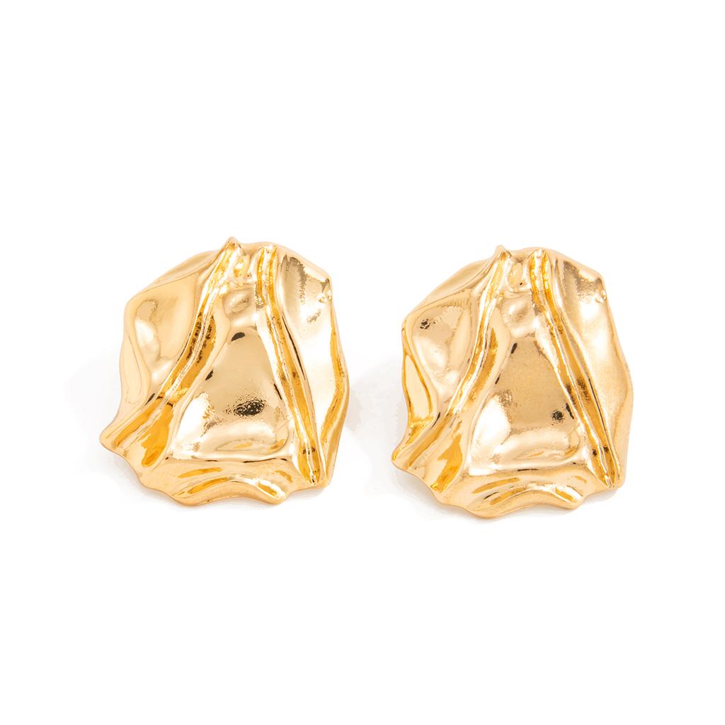 Salircon Trendy Design Irregular Fold Piercing Earrings for Women Elegant Geometric Gold Color Stud Earrings 2026 New Jewelry