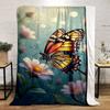 Butterfly and Flowers Illustration Flannel blanket for bedroom living room sofa and nap