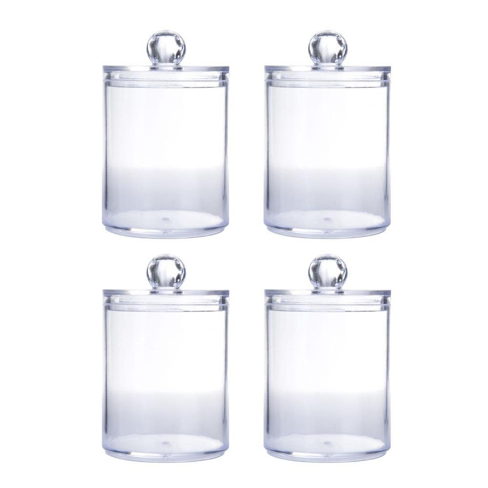4pcs Canister Set Clear Storage Jar PS Plastic With Lid Clear Plastic Jar Round Bathroom Canister Bathroom Storage