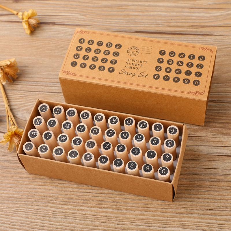 

Office School Supplies Creative Wooden Letter Cylinder Seal DIY Diary Decorative English Series Stamps 2 Options 40 Pieces