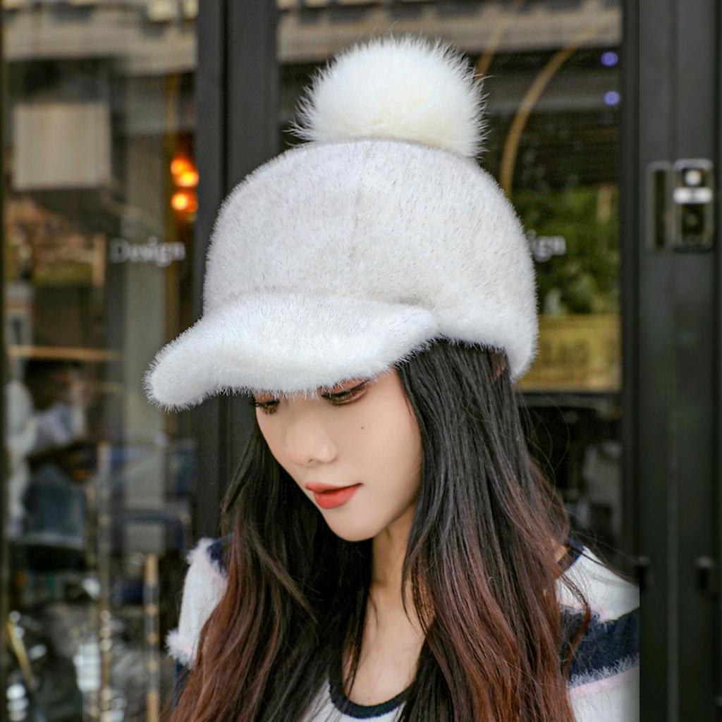 Imitation mink environmentally friendly duck tongue hat with adjustable female winter fur ball hat