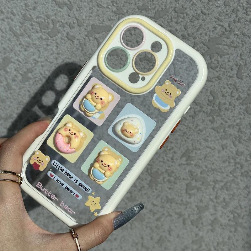Butter Bear Apple 16Pro Cream Mobile Phone Case Transparent iPhone15Promax Mobile Phone Case All-inclusive New