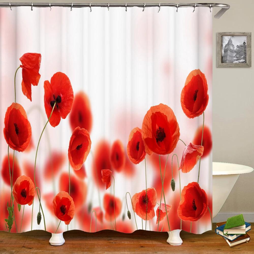 Tulip Rose Fresh Flowers Shower Curtains Waterproof Polyester Fabric 3D Printed Bathroom Screen Home Decoration Shower Curtain