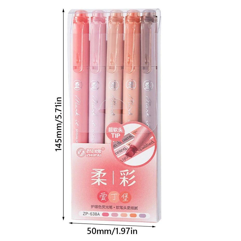 5pcs Pastel Colors Fluorescent Pen Dual Tip Colored Mark Pen Smudge-Proof Drawing Pen  Student Use