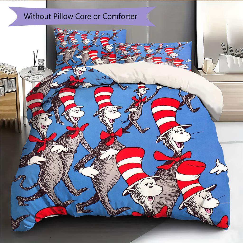 The Cat In the Hat Pattern Bedding Home Decoration Birthday Gift (1 * Duvet Cover + 2 * Pillowcase, Without Core)