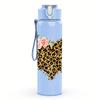 1PC Leopard Print Heart 750ml Color Plastic Sports Water Bottle Leakproof Flip Straw Lid Suitable for Sports Office Home Use