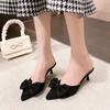 Sexy Half-slippers for Women In Summer New Korean Style Fashionable Thin Heel Pointed Bow High Heel Sandals for Women