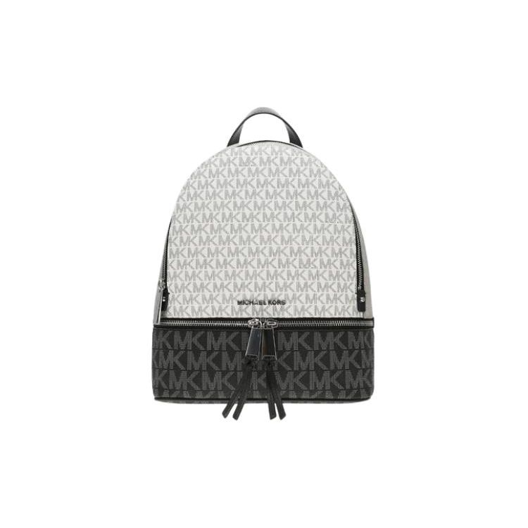 Michael Kors MK Rhea Logo Print Zip Closure PVC Backpack Medium Women backpack Black Gray 30S0SEZB2V-PGRY/OPT/BLK Basic Set (Bag+Dust Bag)