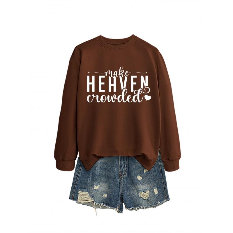 MAKE HEART Graphic Print Loose Fit Crewneck Long Sleeve Sweatshirt Women