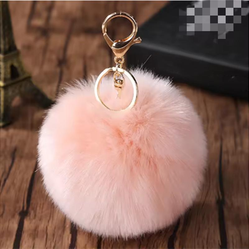 Pompom Trinket Fluffy Artificial Rabbit Fur Ball Key Chain 8cm Pompons Keychain Women Car Bag Key Ring Hang Jewelry
