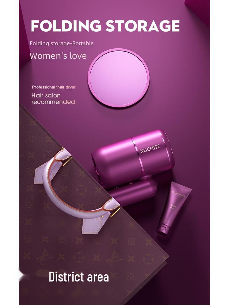 Foldable High-Power Hair Dryer with Hot/Cold Options and Blue Light for Home and Salon Use