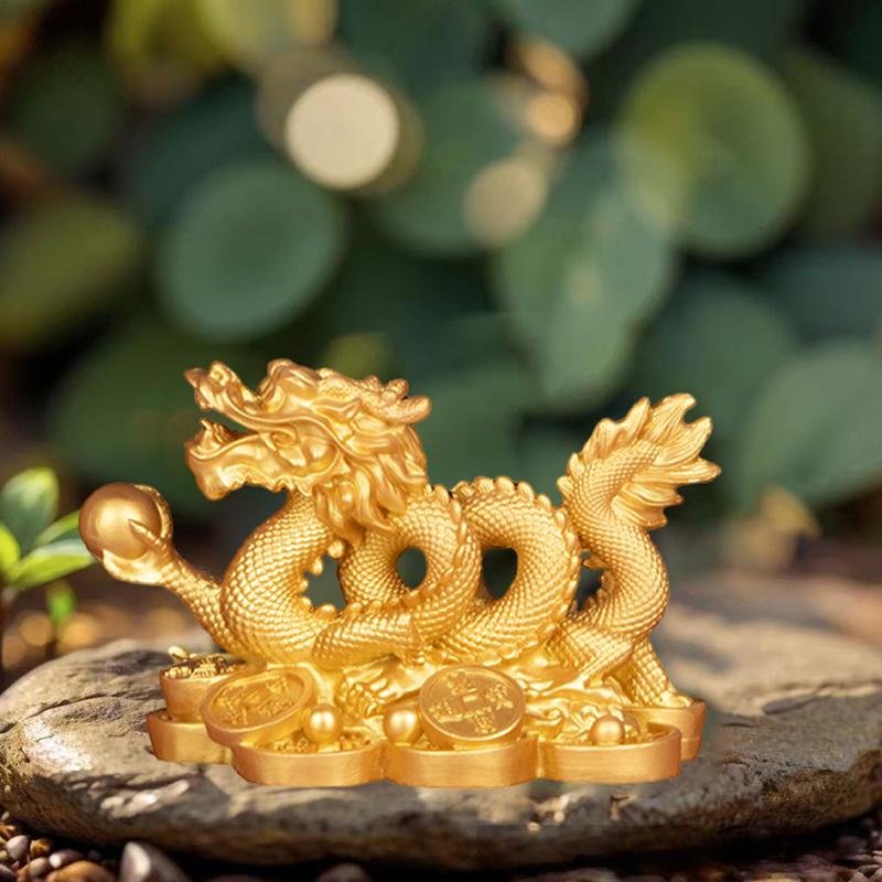 Auspicious Resin Golden Dragon Ornament For Living Room Office Wine Cabinet Craft Feng Shui Decoration