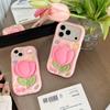 KEYSION Cute Cartoon 3D Tulip Flower Phone Case for iPhone 13 14 15 16 17 Pro Max Soft Silicone KickStand Shockproof Back Cover
