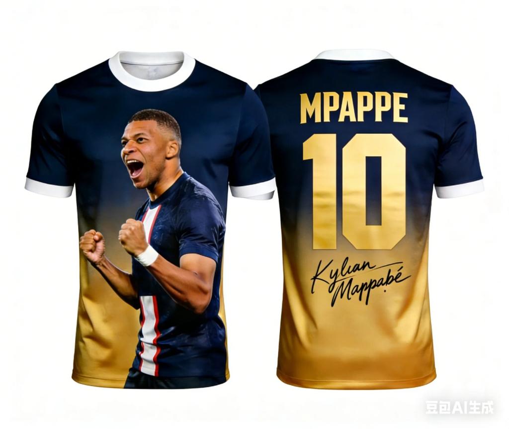 Children's 3D Stereoscopic Mbappé Print Football Jersey T-shirt Family Set, Suitable for Outdoor Training Wear