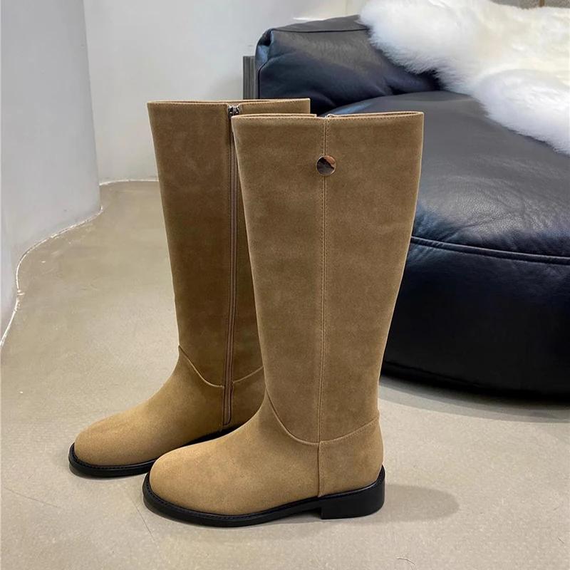 Vintage Low Heels Women Western Cowboy Boots Fashion Ladies Suede Modern Knight Long Booties Botas De Inverno Feminina
