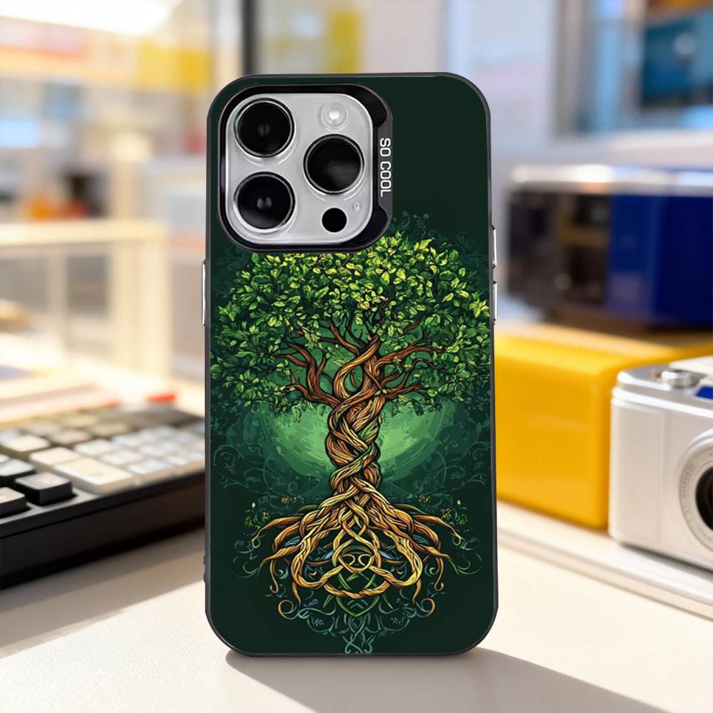 Tree of Life Space Phone Case For iPhone 17,16,15,14,13,12,11,Pro,XS,Max,Plus,Mini,SE4,E IMD Matte Black