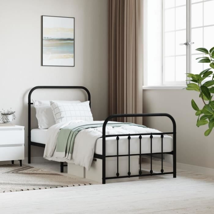 VidaXL Metal Bed Frame with Headboard-Footboard Black 90x200 Cm 352589