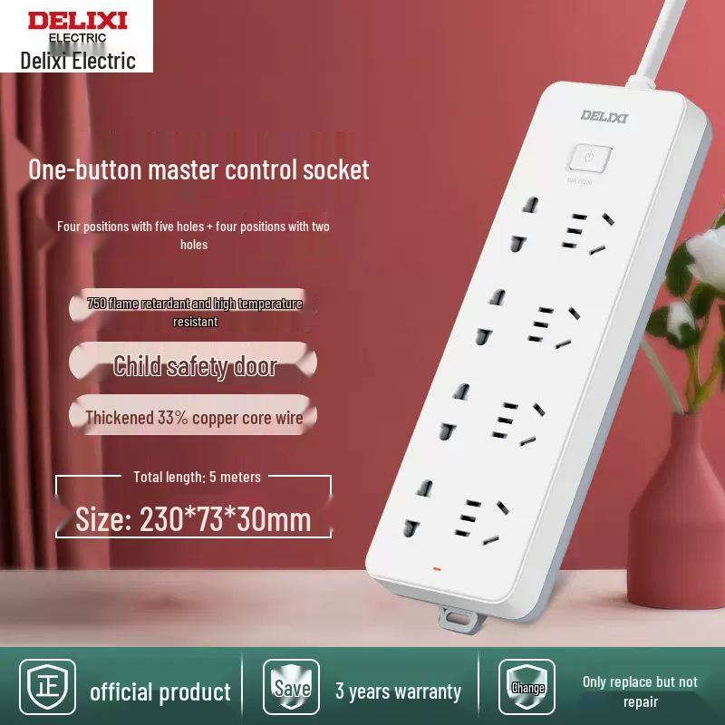 Delixi Multi-functional Power Strip with New National Standard Extension Cord for Household Use