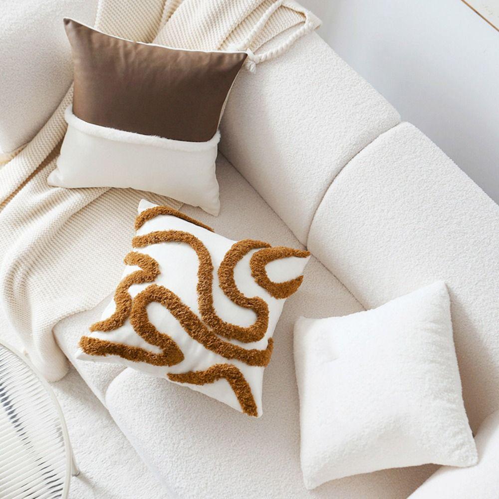 Plush Material Throw Pillow Cover Brown Retro Sofa Cushion Cover Linen Pillow Cover  Home Decor