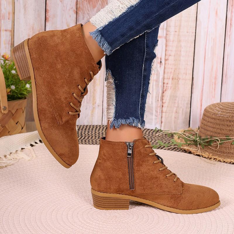 Martin boots women's autumn and winter 2025 new matte suede short thin boots lace-up side zipper women's boots