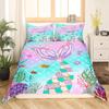 Erosebridal Mermaid Tail Comforter Cover,Kids Fish Scales Duvet Cover Twin,Girly Rainbow Bedding Set Ocean Life Sea Animal Bed Sets Teal Seq
