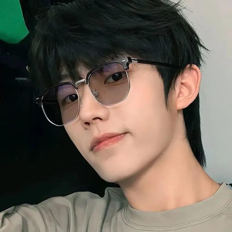 Photochromic Half Frame Myopic Glasses Outdoor Color Changing Near Sight Eyeglasses Anti-Blue Light Short Sight Eyewear