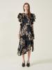 Kaie Art Graphic Satin Silk Asymmetrical Flare Dress