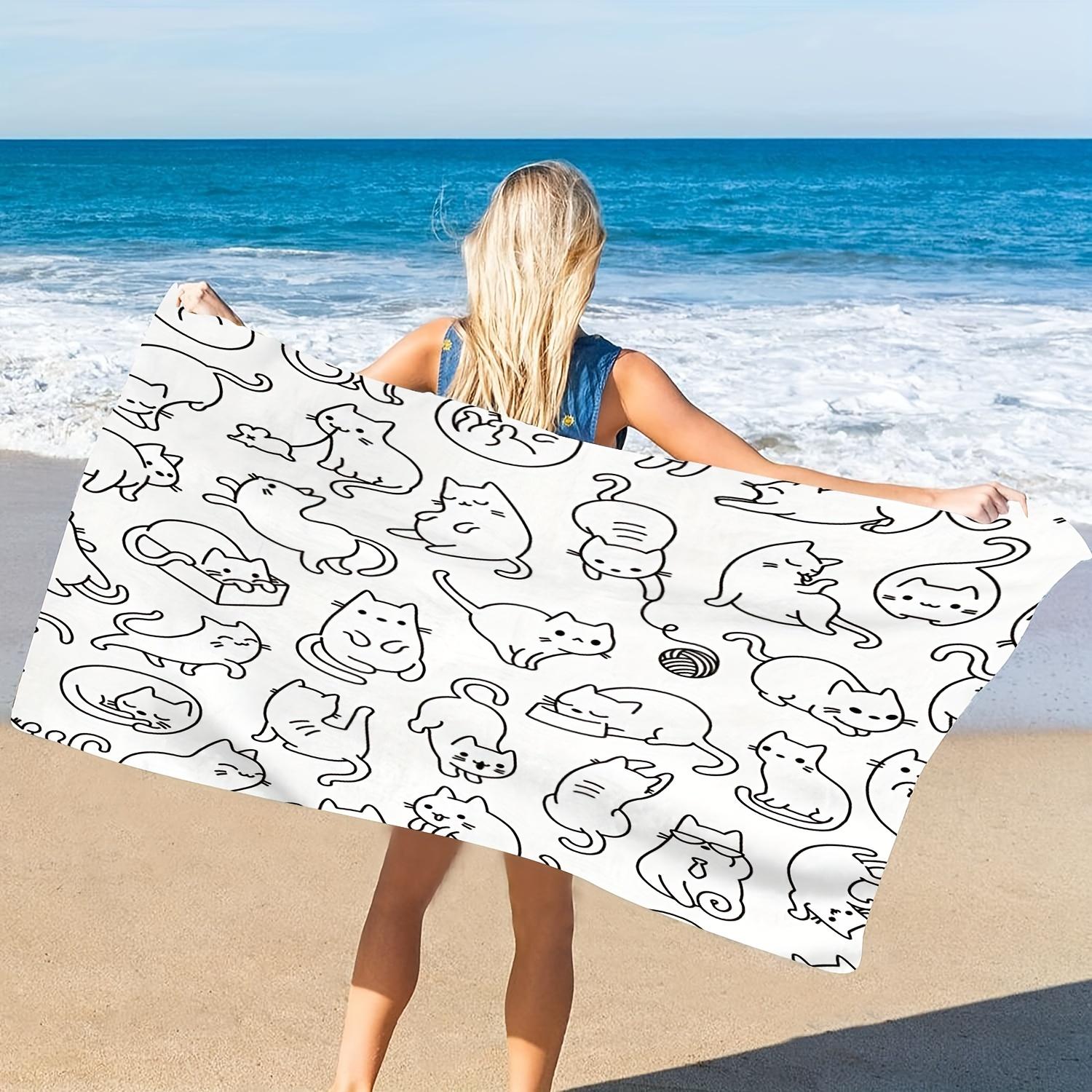 

Cute Cat Line Art Beach Towel Single Sided 2D Print Soft Microfiber Beach Towel Pool Beach Vacation Accessory Playful Cozy Gift W30*H60(CM)