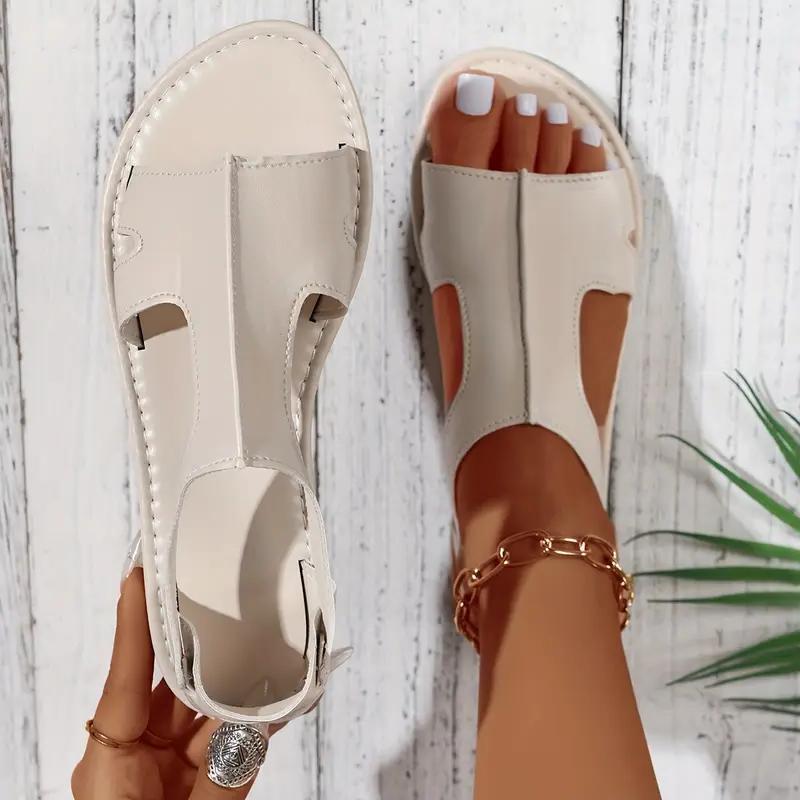 Summer Women's Solid Color Elegant Flat Sandals with A Casual Style, Round Toe, Fish Mouth, Side Empty Bag, Heel Worn, Oversized Women's Sandals