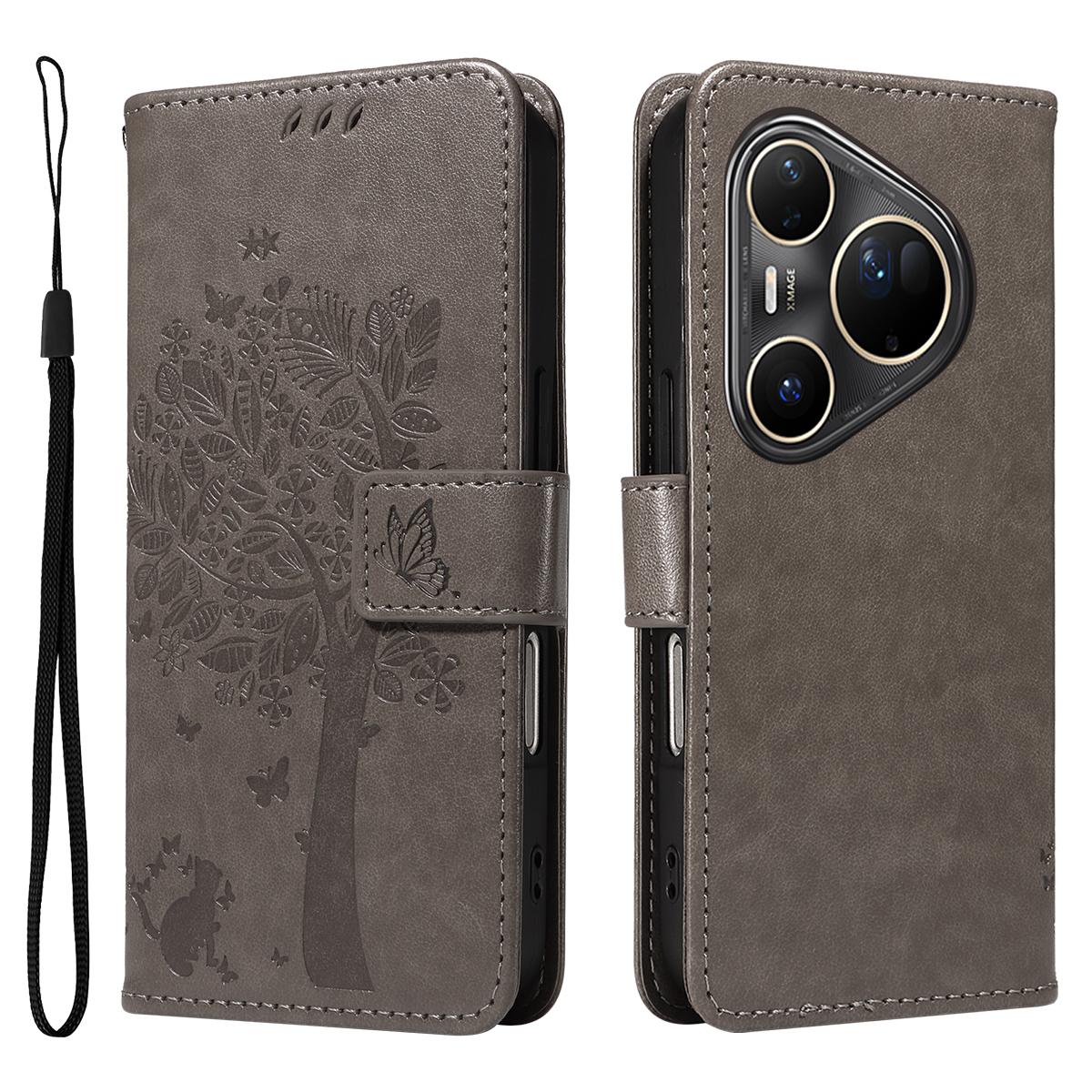 

For Huawei Pura 80 Ultra Phone Case with Stand Cat Tree Pattern Leather Wallet Mobile Cover A