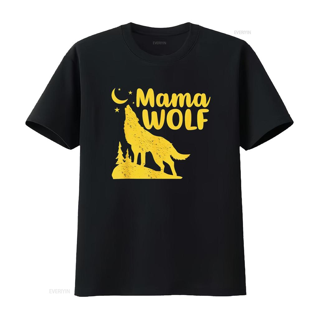 Womens Mama Wolf And Moon Momma Howling Funny Animal T Shirt Black vintage Washed homme Casual Stylish designer clothes