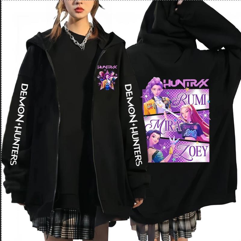 Horká K-pop Mikina s kapucí na zip Lovci démonů Film Mira Rumi Zoey Pulovr Pánská Dámská Ležérní Oversized Oblečení Mikiny