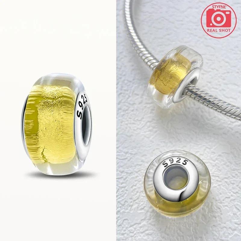 Real Coppercolored Shiny Murano Glass Beads Round Charms Fit Original Bracelet Diy Fine Jewelry Gifts For Women