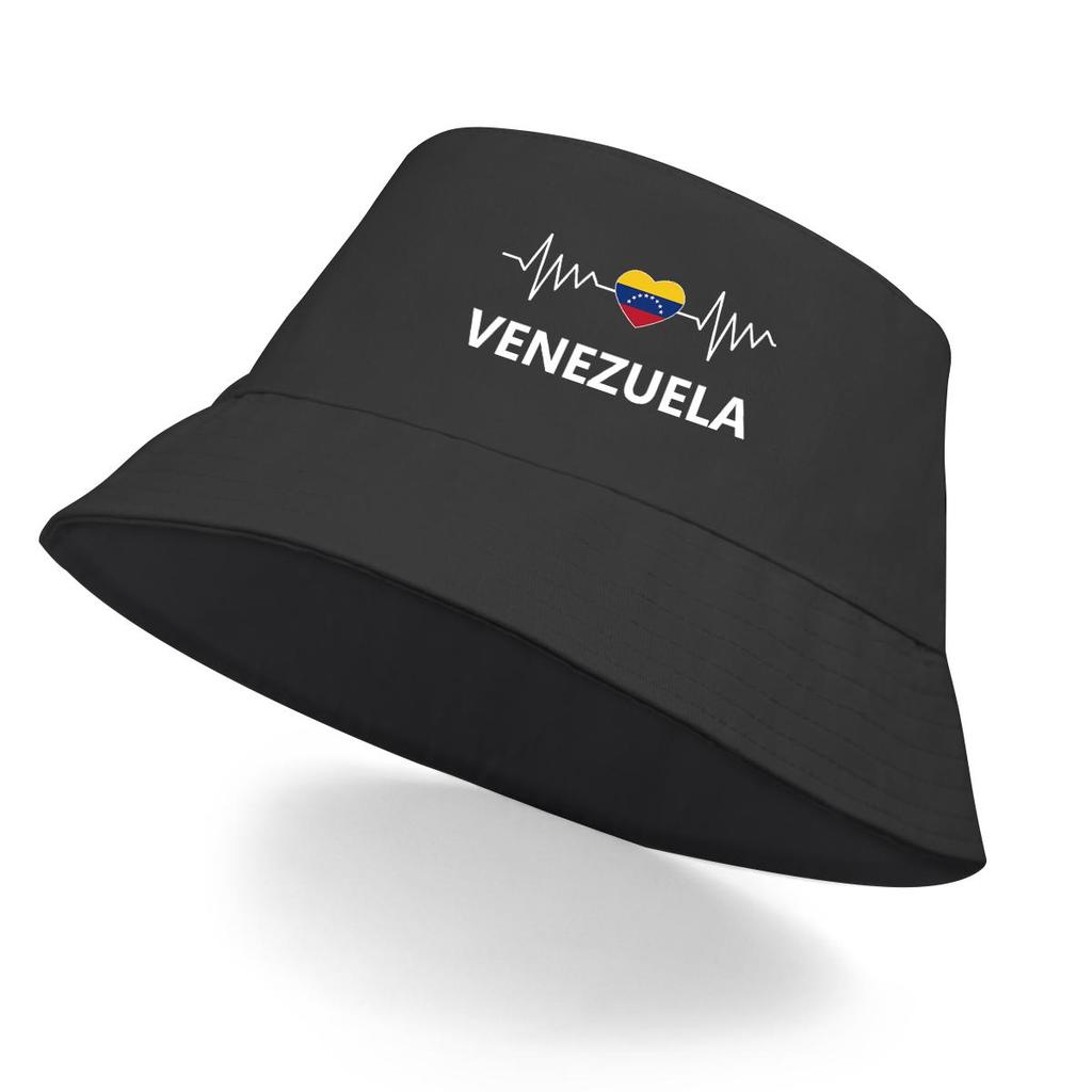 Bucket Hat With Heart Wave Venezuelan Flag Print , Patriotic Men's Hat Solid Color Spring Fashion Basin Cap