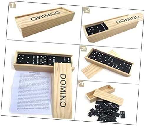 Kisangel 2 Sets Black Wooden Dominoes with Storage Box, Kids Educational Toys for Creativity, Table Game