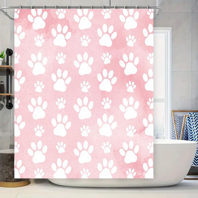 

Watercolor Paw Print Shower Curtain Set Pink Animal Design For Bathroom Decor (180X180Cm) Free Shipping W60H190(CM)-1 Pcs