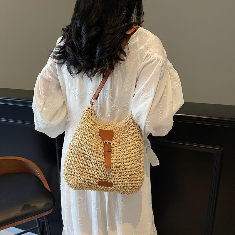 Ladies Fashion Summer Straw Crossbody Bag Women Beach Holiday Shopping Woven Shoulder Handbag Messenger Purses for Women Bags