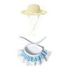 Entryway Geese Display Outfit Set With Matched Hat and Patterned Collar for Country Porch Styling and Shelf Accent