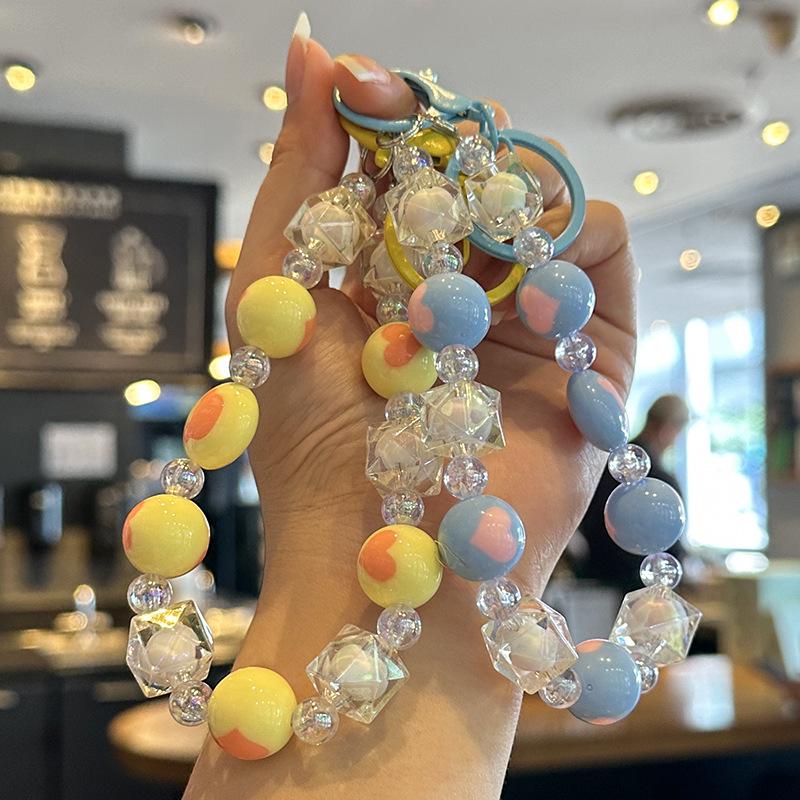 Net Red Beaded Bracelet Keychain: Cute DIY Candy Pendant & Anti-lost Phone Chain