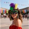 Brazilian Carnival Feather Sequins Hairband Half Face Headpiece Eye Cover for New Orleans Party Masquerade Accessories