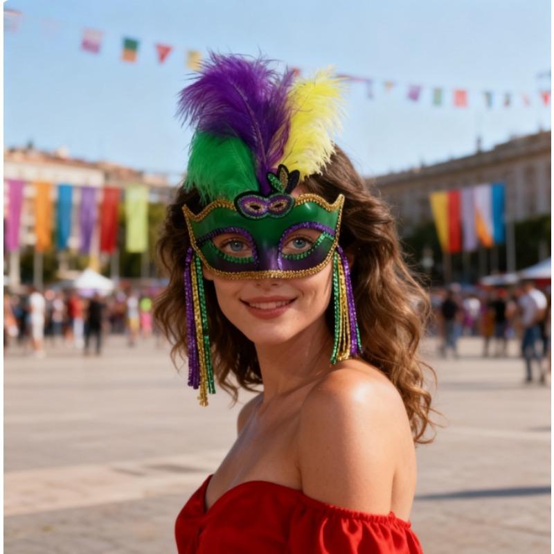 Brazilian Carnival Feather Sequins Hairband Half Face Headpiece Eye Cover for New Orleans Party Masquerade Accessories