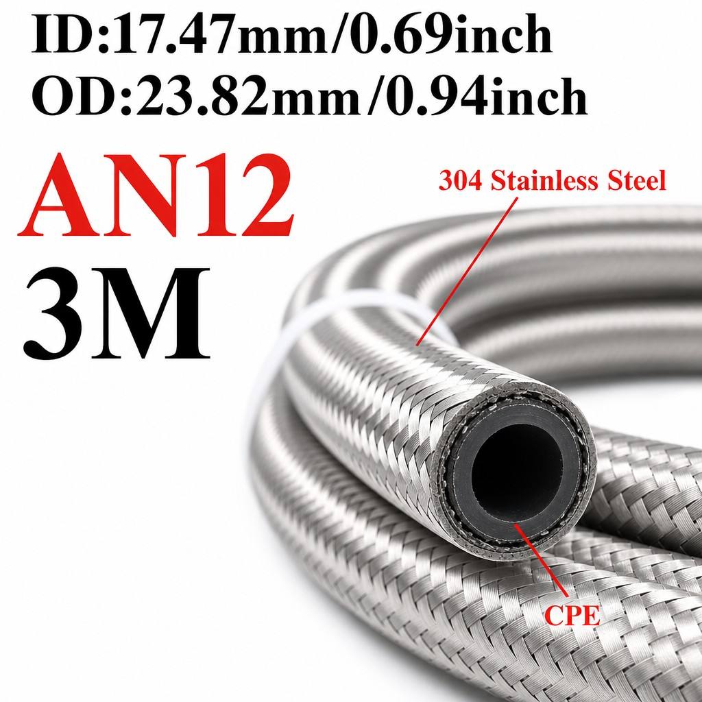 AN4 AN6 AN8 AN10 AN12 Universal Stainless Steel Braided Rubber Fuel Hose Oil Gas Cooler Line Pipe Tube For Car Universal 1M-4M