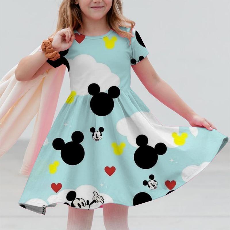M-ickey M-innie Print Summer Dress Kids Girl Clothes Sweet Desserts Short Sleeve Casua S