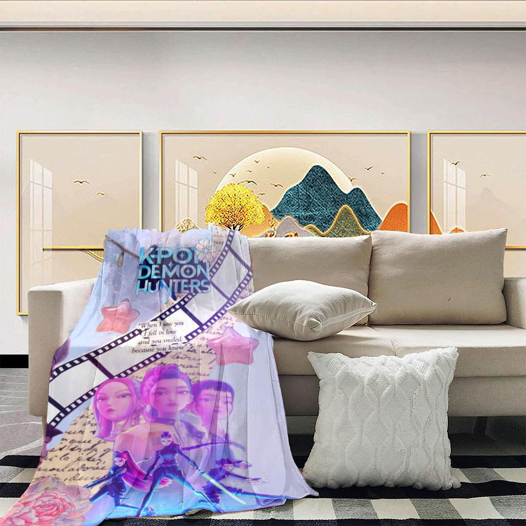 This Cozy Blanket Features A  And  Print Inspired By  Witcher Girls, Showcasing The Characters In Action.