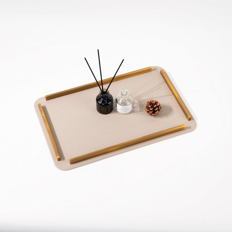 Modern Minimalist Metal Leather Tray Desk Decor Bedroom Living Room Office Storage Organizer