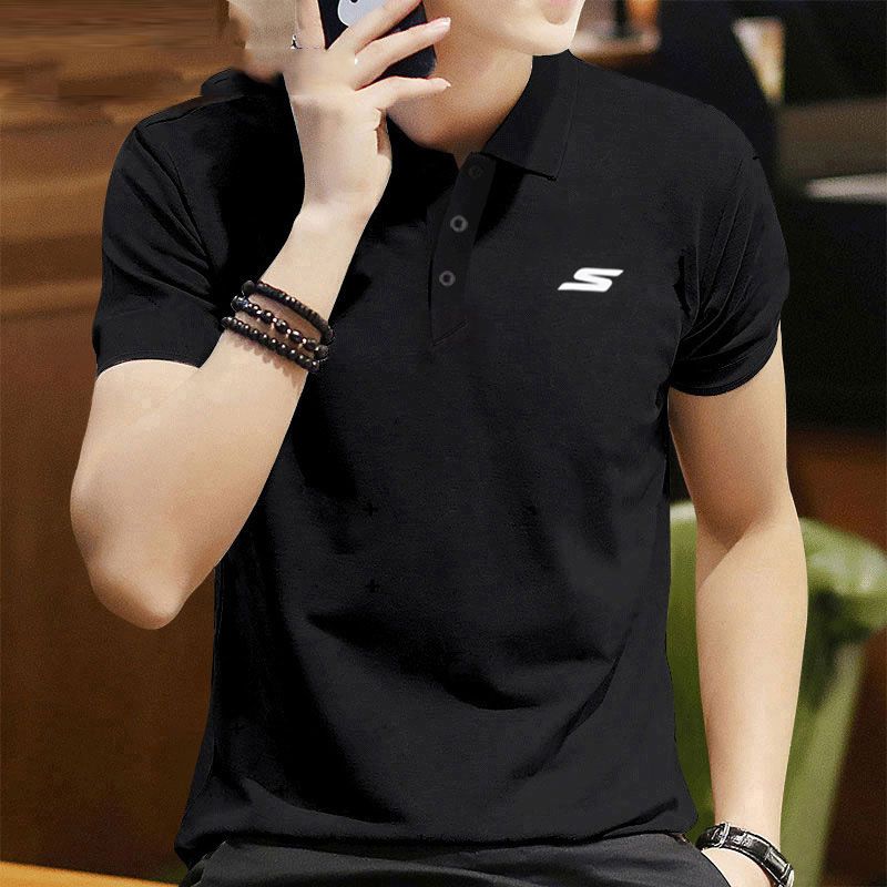 

Skedge Men Lapel Knitting Short Sleeve Official Flagship Summer Breathable Casual Business Polo Shirt Sports T-shirt [Quick Drying] Carbon Black -0018/Main Figure M
