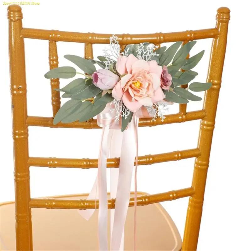 K1AE Romantics Wedding Chair Flowers Church Chair Decorations White Chair Sashes for Various Celebration